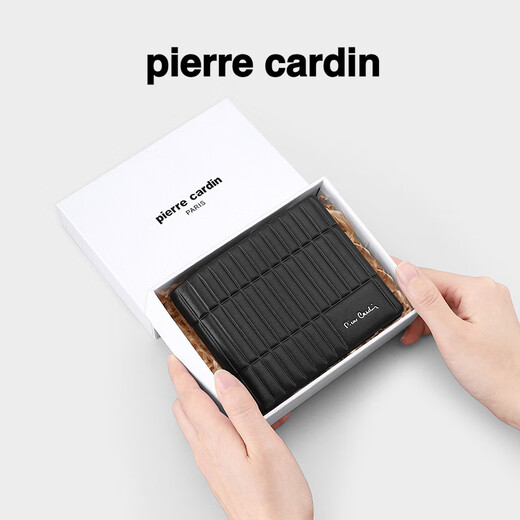 Pier Cardin Herren Brieftasche kurzer Mehrzweck-Ticket-Clip-Brieftasche Horizontaler Brieftasche Vatertagsgeschenk für Papa Männergeschenk Schwarz