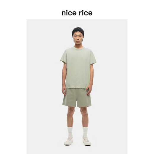 
nice rice, new spring and summer 385G all-cotton double yarn straight casual short hoodies NGX12046 gray-green (385G) S