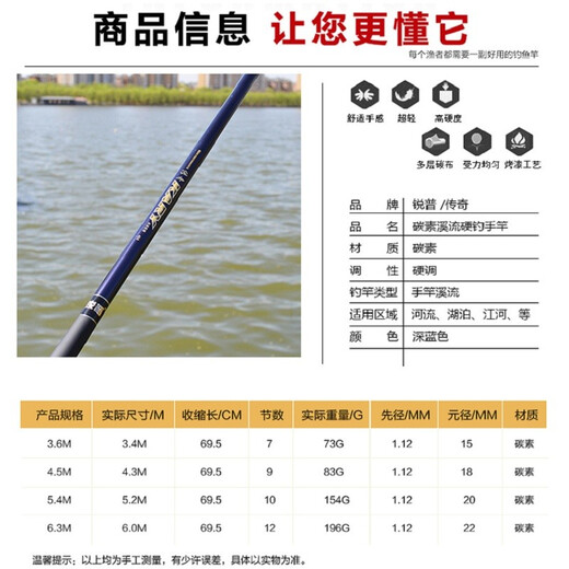Ripu fishing rod hand rod carbon fishing rod stream rod fishing gear set stream rod 6.3 meters one-hand rod set