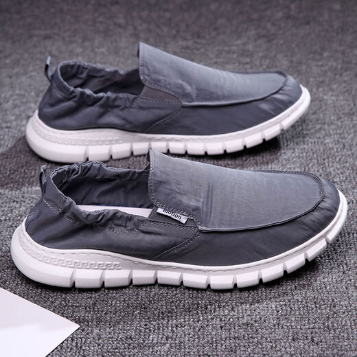 Old Beijing cloth shoes men's casual men's shoes for summer breathable one-foot lazy trendy shoes soft sole lightweight quick-drying cloth shoes 881-Black- 42