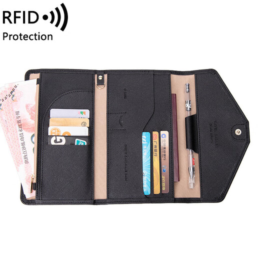 Punto de conocimiento Pasaporte Clip Passport Bag Passport Almacenamiento de tickets Ins Multifunción Multifunción Protección de documento Cubierta de estilo negro en el extranjero