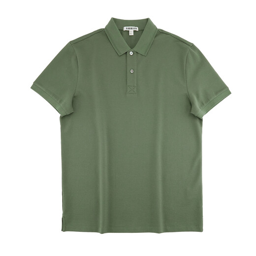 
SANHEER Summer Business Gentleman Mulberry Silk Long Waist Cotton Ball Floor Fabric Comfortable Men's Lapel Short Sleeve T-shirt DAT844 Moss Green 48/M
