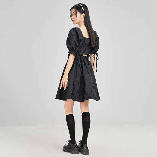 Fantu Fantu Fashion Age-Reducing Puff Sleeves and Square Collar Dress 2024 Summer New Style Non-detachable Commuting Skirt for Women Beige S