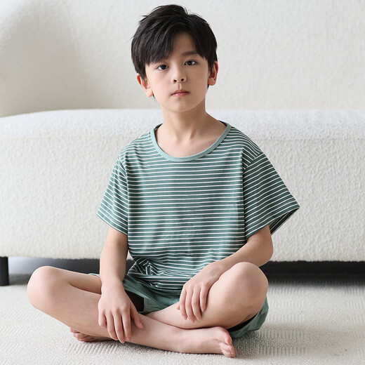 Mannido Boys Pajamas Лето новая короткая рукава мальчики с чистым хлопком детей Большой детской хлопковой молодежной домашней одежды N6621 [Double Short] 180 увеличенного кода версии XL [130-150JIN [Jin равно 0,5 кг]]