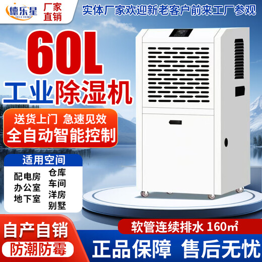 Delexing Industrial High Power Dehumidifier Basement Warehouse Workshop Warehouse Playmouse Pool Использование 60 л/день 70-120 395x365x695mm