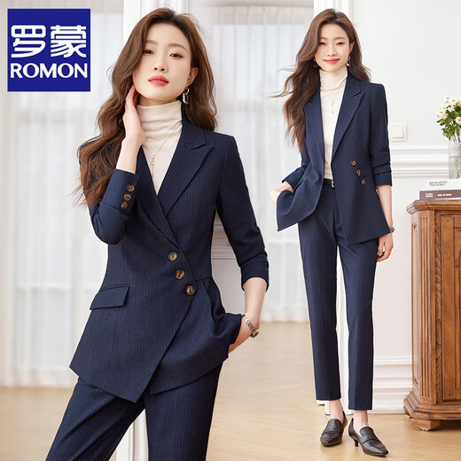 ROMON high-end professional suit women's formal wear 2025 new autumn and winter temperament goddess hotel manager work clothes suit black suit + black trousers + white sweater L