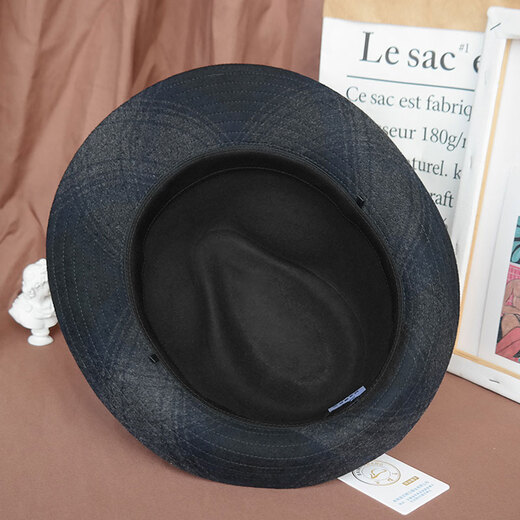King of Hats, high-end fine wool woolen hat, wool gentleman hat, middle-aged and old hat, British hat, men's dad and grandfather hat, blue and gray plaid, L adjustable (58-59) CM