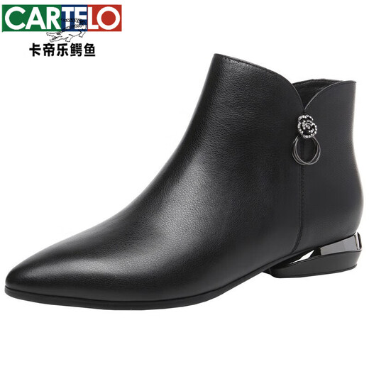 Cartelo High-End 2022 Neue Herbst Flat Short Stiefel für Frauen speicherte Zehen mit niedriger Ferse große echte Leder-Frauenstiefel Frühlings- und Herbst-Single-Stiefel Frauen-Knöchelstiefel Neues Produkt Schwarz Single 39