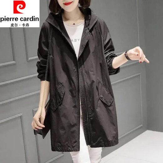 皮尔卡丹（pierre cardin）风衣女中长款小个子春秋季新款外套气质休闲百搭时尚显瘦洋气上衣 米白双层 XL 建议120-135斤