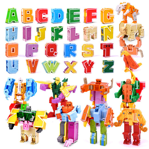 Xinlexin Digital Déformation du bloc de construction du bloc de construction Robot Robot Set Digital Team Boy and Girl Gift 26 lettres Animal Set Big Box Box 2918