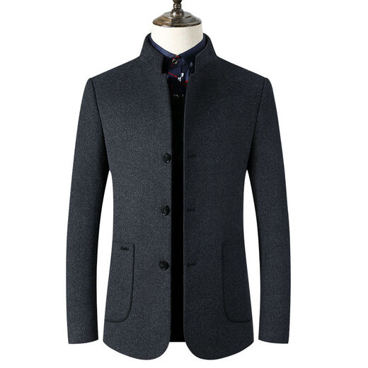 
Fazeya Hengyuanxiang Zhongshan suit stand collar suit men's short wool coat men's slim business casual dad suit black 170/88A