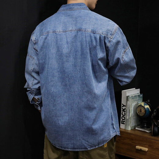 真维斯牛仔衬衫男士春秋潮牌衬衣外套男生休闲上衣长袖衬衫男装 Z723蓝色 2XL (185)