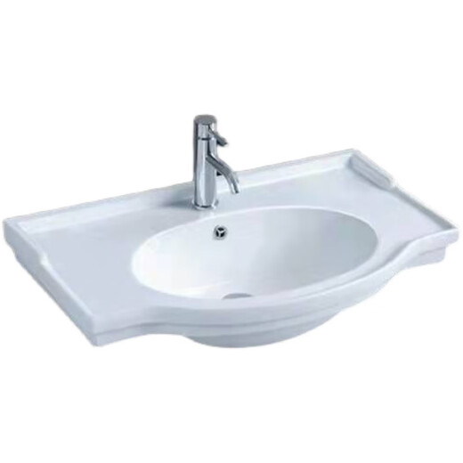 Ceramic integrated washbasin, built-in washbasin, bathroom bathroom cabinet, big belly basin, high side single basin, 60 single basin + free drainage installation glue