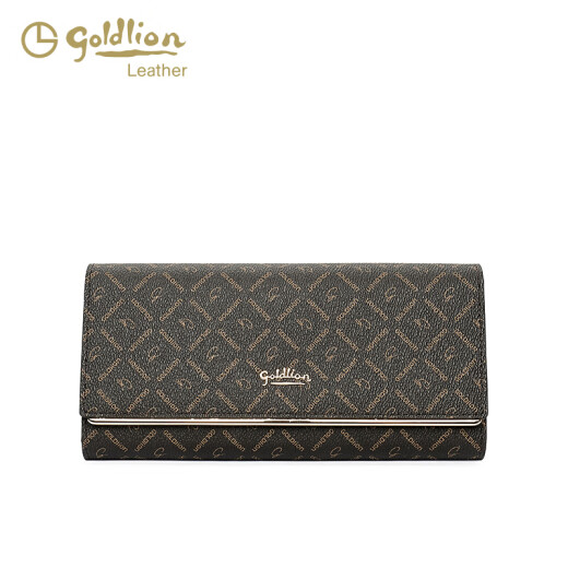 Goldlion Wallet 2024 Neue Mode Retro Mode gedruckte Handtasche Wallet Long Damen Trendy Clutch 618 Dunkler Kaffee/Akzent Farbe Inneres Verschleiß