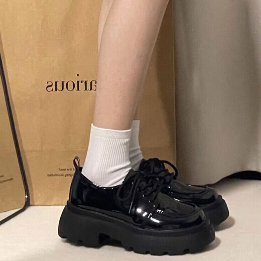 ZCVRR粗跟小皮鞋女2025年春夏季新款单鞋日系jk制服配裙子厚底乐福鞋 亮光黑 37 (235mm)