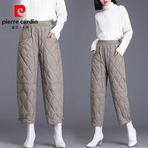Pierre Cardin Down I Cotton I Pants Women's Outer Wear 2026 New Winter Fashion Women's Velvet Thickened Eight-Point Pants Mom's Warm Cotton Brown Authentic Counter Quality 2XL Recommended 135-145 Jin Jin equals 0.5 kg
