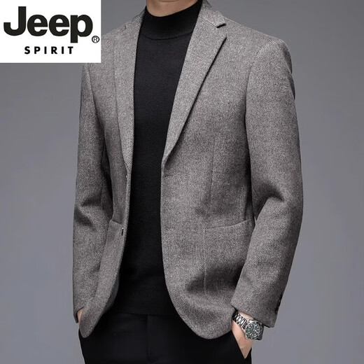 JEEP SPIRIT high-end men's knitted wool suit men's 2025 autumn and winter business casual single western jacket without ironing men's suit beige 190