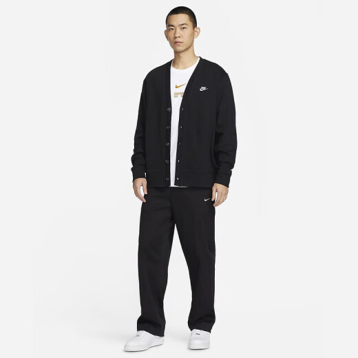 耐克YY胜道 男针织开衫春季新款黑色纯棉休闲叠搭刺绣外套 FN3899-010 S