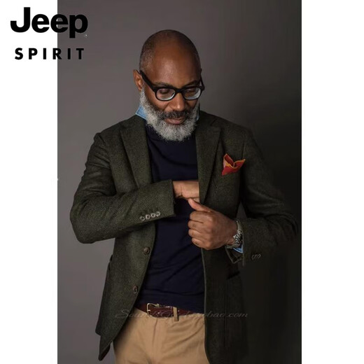 JEEP SPIRITnick大叔wooster西服 秋冬新款复古粗花呢羊毛人字纹外套西装男 灰色 M 65-70公斤