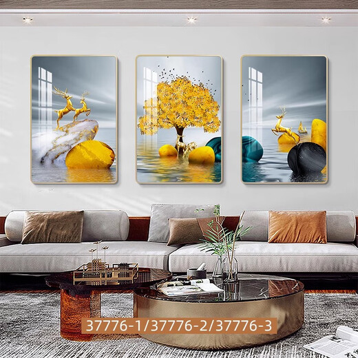 耀世佳画客厅装饰画现代简约沙发背景墙石来运转挂画轻奢墙壁高档三联壁画 JD13578 35*50/35*50/35*50 质感油画布pvc金边