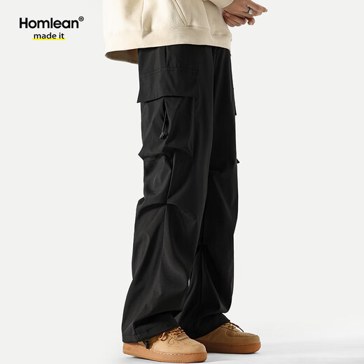 Homlean American funktionaler Fallschirmjäger Arbeitshose Frühling und Sommer Lose Nische Weitbein Casual Wanderhose S6603 Schwarz 2xl
