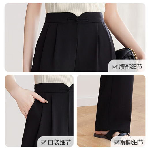 
She enjoys casual pants for women oriental simple luxury style folding straight pants thin draped wide-leg pants for women T144K6623