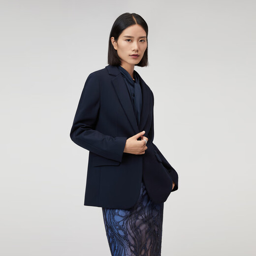 OVV Autumn and Winter Hot Sale Women's Crisp One-Button Flat Lapel Casual Commuting Single-piece Suit Jacket Navy (Solid Color) B1 M