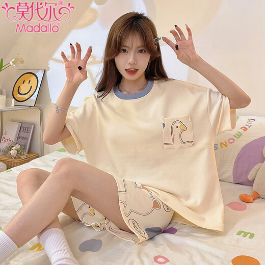 Modal spring and summer new pajamas women's short-sleeved shorts summer cute cartoon loose women's home clothes set can be worn outside Q6627 L - (recommended 95-115 Jin Jin equals 0.5 kg)