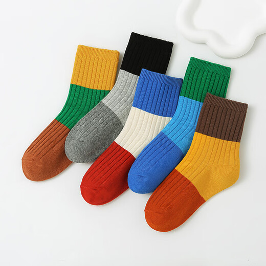 Six-fingered mouse boys and girls socks autumn and winter trendy ins baby girl thick cotton socks princess middle tube little boy medium and large children's children's socks 92A (double needle three primary colors) male 5 pairs one size fits all recommended 4-6 years old (shoe size 27-30 size / sock label 6-9 years old)