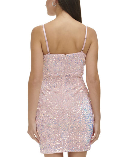 GUESS Women's Velvet Bilateral Sequin Mini Dress Blush Multi 8