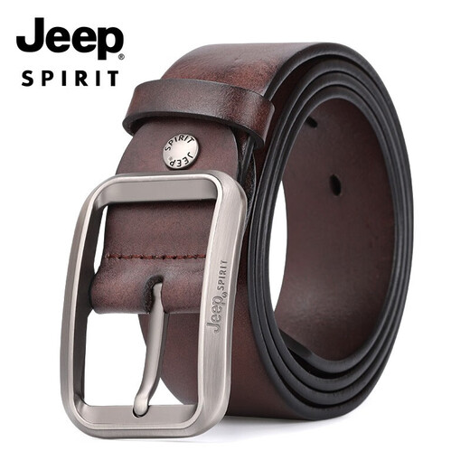 JEEP SPIRIT Jeep Belt Men's First Layer Cowhide Pants Belt Fashion Pin Buckle Young and Middle-aged Gifts for Boyfriends, Husbands and Dads as Birthday Gifts