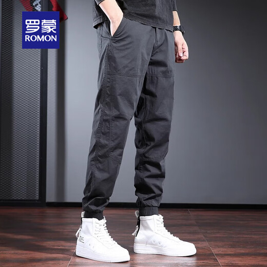 Romon casual pants men's trendy summer loose trousers pants solid color work pants 2025 versatile men's men's clothing dark gray L (141-155Jin[Jin equals 0.5 kg])