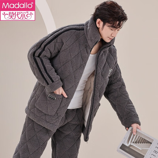 Velvet de algodón de algodón de tres capas en espesada modal en grano de pijamas para hombres, se puede usar el traje de ropa para el hogar M6626 Gat.
