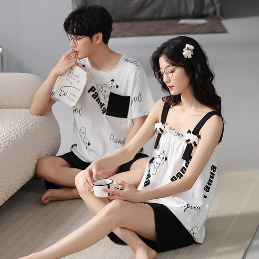 Lemianxin couple pajamas for women in summer pure cotton women home clothes suspenders casual cotton men summer pajamas set DD9904 XL women + men XL