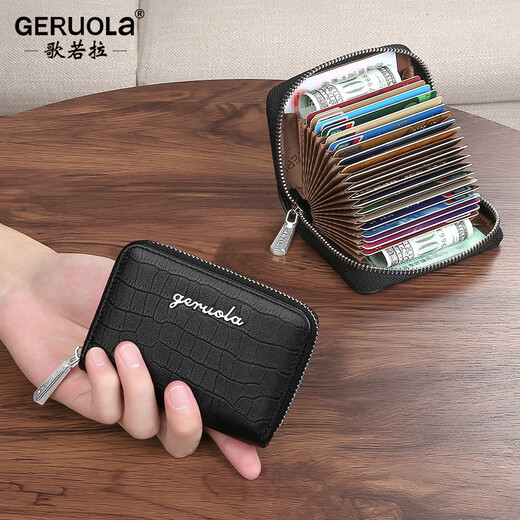 Grolaka Bag Herren-ID-Beutel-Bank-Schutzhülle Anti-Demagnetisierungskarten-Clip-Speicher Echtes Leder mit großer Kapazitätslizenz Lederhülle Ultra-dünn Black-20-Kartenposition-Crocodil-Muster Kopfschicht Cowhide