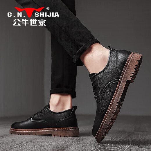 Chaussures pour hommes de famille de taureaux Chaussures en cuir décontractées British Style Men's Business Formel Shoes Black Lace Chaussures Men's Black 42