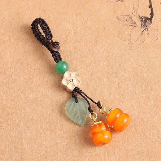 Jingyuange Retro-Kaki im chinesischen Stil Ruyi glasierte Kaki-Handy-Auto-Schlüsselanhänger-Anhänger U-Disk-Tasche Handy-Lanyard Gute Kaki im Paar + Pflaumenblüte-Gelbe Kaki (Schlüsselanhänger-Typ)