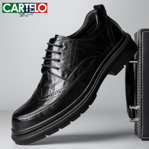 CARTELO Brock men's leather shoes cowhide men's shoes heightened thick sole formal shoes leather shoes men 9859 black heightened 43