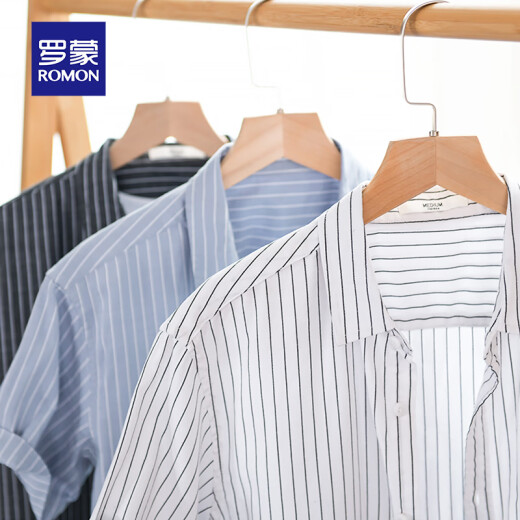 
Lomon men's striped shirt short sleeve loose summer thin Japanese casual versatile cotton shirt summer clothes men's clothes 9740 black 2XL