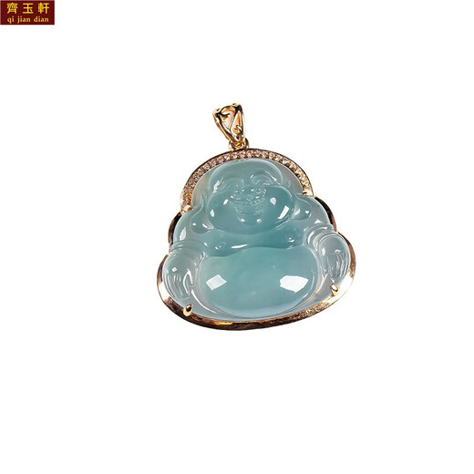 Shimao Jadeite A-grade Ice Blue Water Maitreya Buddha Ruyi Pendant 18K Gold Women's Ice Buddha Jade Jade Pendant