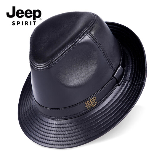 JEEP SPIRIT Genuine Leather Hat Men's Autumn and Winter Jazz Hat for Middle-aged and Elderly Cowhide Gentleman Hat Shanghai Beach Hat Outdoor Dad Hat Cowhide Brown Medium Size XL (57-58cm)