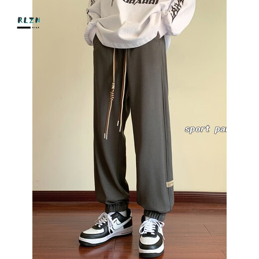 RLZN胖子大码休闲裤子男夏秋季宽松大码垂感重磅束脚运动裤子休闲长裤 K1049黑色 3XL 170-185斤