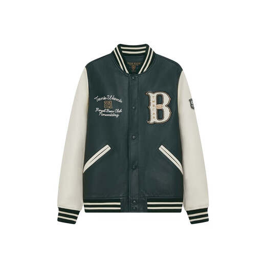 Teenie Weenie Bear Men's Fashion Comfortable Simple Style Casual Letter Contrast Color Leather Jacket Men's Winter Hunter Green M 170