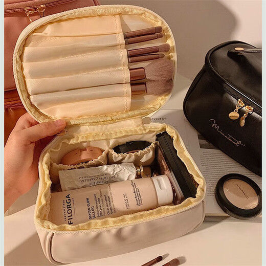 妆 妆 赟 赟 Portable makeup bag Large -capacity hand -to -storage bag waterproof giant capable makeup skin care product storage bag upgrade thicker models [milk white]