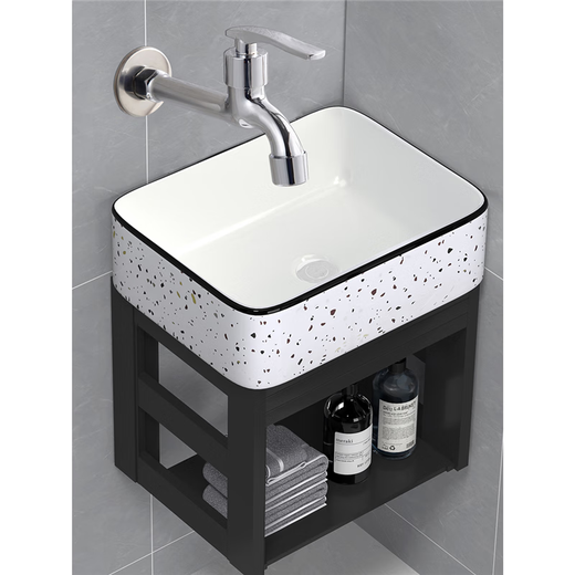 Hongpai Salle de bain Petit appartement sans trou de trou de trou de lavage suspendu balcon ménage grand lavabo en céramique Space en aluminium Basin suspendu bassin à lavage
