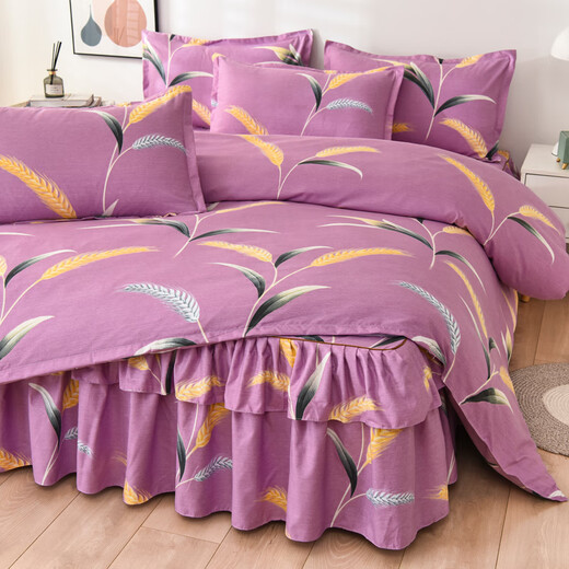 Boxingna Jiangsu Nantong bed skirt four-piece thickened skin-friendly and polished lace bed cover quilt cover single and double simple quilt cover wheat ear 2.0m bed skirt four-piece [quilt cover 200*230cm]
