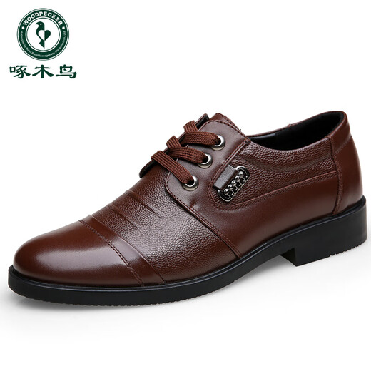 Woodpecker autumn and winter plus velvet warm men's genuine leather casual shoes business formal cotton leather shoes men's cotton shoes middle-aged dad's shoes men 0558 lace-up cotton shoes black 42