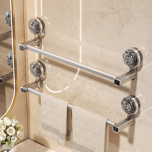 毛巾架强力免打孔卫生间浴巾置物架挂杆浴室壁挂式毛巾杆1585 【透明】单杆40cm