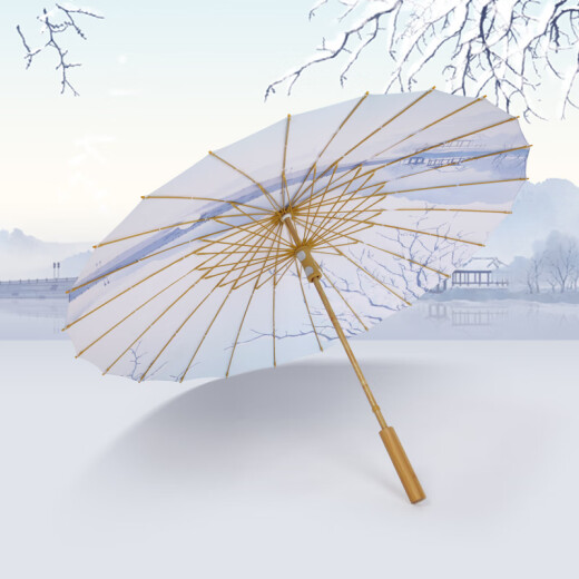 VONLILIENFELD Double Imitation Oil Paper Umbrella Straight Rod Long Handled Umbrella Outdoor Ancient Style Umbrella Chinese Style Jiangnan West Lake Umbrella