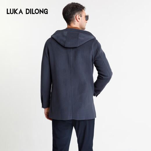 Lucadilong [wool + mulberry silk] Autumn and winter new mid-length hooded men's warm wool coat coat gray L (50)